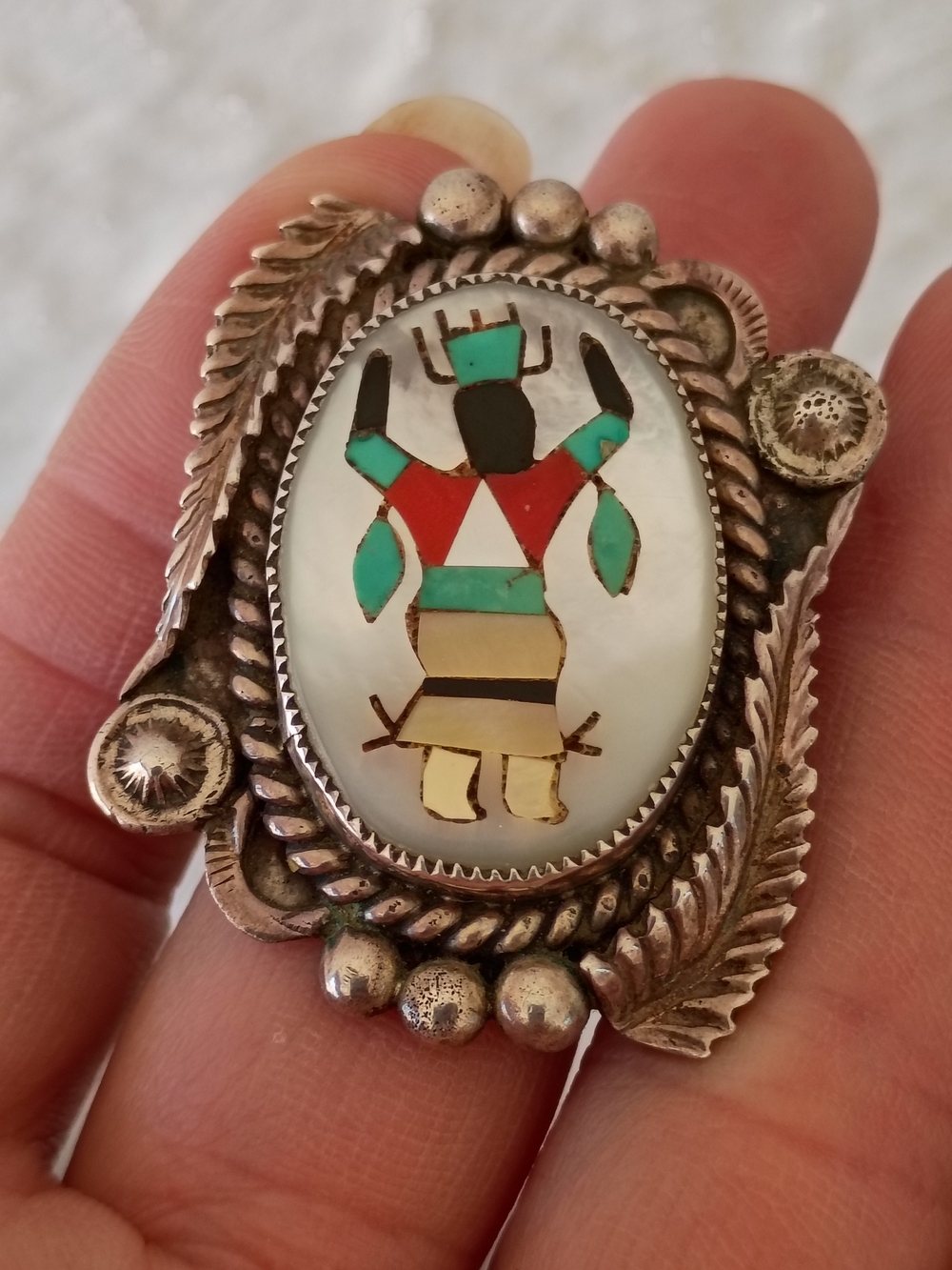 Vnt, G Adeky, Navajo Gaan Dancer Inlay Ring, 7.5 , Southwestern, Native American